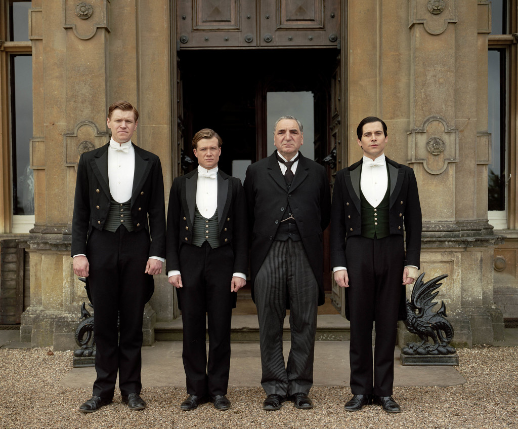 Pictured Matt Milne as Alfred, ED SPELEERS as Jimmy, Jim Carter as MR Carson and Rob James-Collier as Thomas.